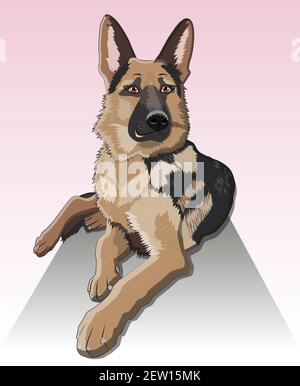 Chien berger allemand race assis et sourire Illustration de Vecteur