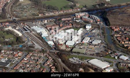 Vue aérienne du domaine industriel Vivars, Centre de recyclage des déchets ménagers, gare de Selby. Selby, Yorkshire du Nord Banque D'Images