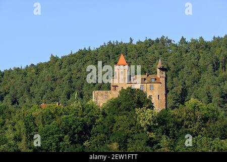 Allemagne, Rhénanie-Palatinat, Wasgau, Forêt du Palatinat, Erlenbach, Château de Berwartstein (Burg Berwartstein) Banque D'Images