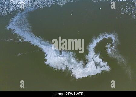 Kenya, lac Magadi, faille de Rift, formation de dépôts de soude (vue aérienne) Banque D'Images