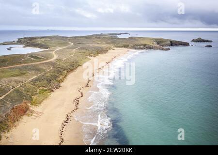 France, Morbihan, île Houat, vue aérienne de la pointe sud et plage de Creac'h Salus (vue aérienne) Banque D'Images