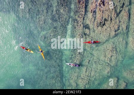 France, Côtes d'Armor, Plérin, kayak à Martin Plage (vue aérienne) Banque D'Images