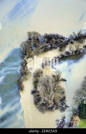 France, territoire de Belfort, Brebotte, Autrechêne, vallée, Bourbeuse, inondation, inondation, prairies, méandres (vue aérienne) Banque D'Images