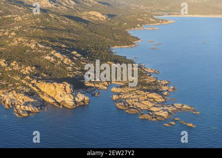 France, Corse-du-Sud (2A), Pointe de Murtoli (vue aérienne) Banque D'Images