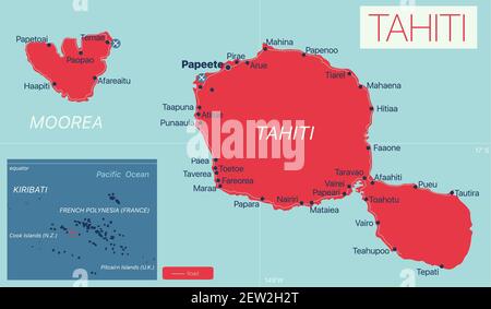 Tahiti carte détaillée modifiable avec villes et sites géographiques. Fichier vectoriel EPS-10 Illustration de Vecteur