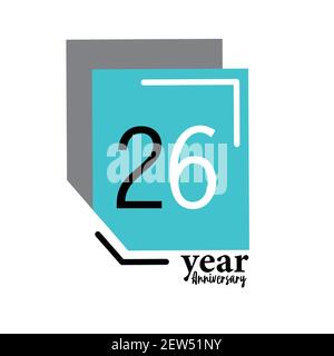 Modèle vectoriel anniversaire 26 ans Design Illustration Blue Box élégant Arrière-plan blanc Illustration de Vecteur