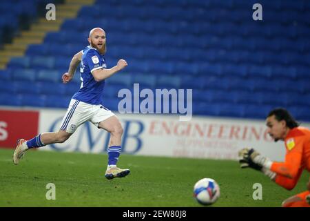 Cardiff, Royaume-Uni. 02 mars 2021. Jonny Williams de la ville de Cardiff en action. EFL Skybet Championship Match, Cardiff City v Derby County au Cardiff City Stadium de Cardiff, pays de Galles, le mardi 2 mars 2021. Cette image ne peut être utilisée qu'à des fins éditoriales. Utilisation éditoriale uniquement, licence requise pour une utilisation commerciale. Aucune utilisation dans les Paris, les jeux ou les publications d'un seul club/ligue/joueur. photo par Andrew Orchard/Andrew Orchard sports Photography/Alamy Live News crédit: Andrew Orchard sports Photography/Alamy Live News Banque D'Images