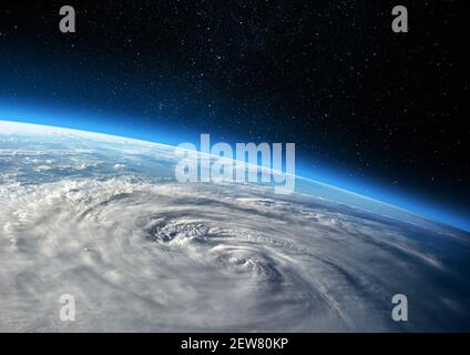 La Terre bleue dans l'espace. Ouragan vu de l'espace au-dessus de la planète Terre. Tempête, ouragan, typhon - concept cataclysme. Éléments de cette image fournit Banque D'Images