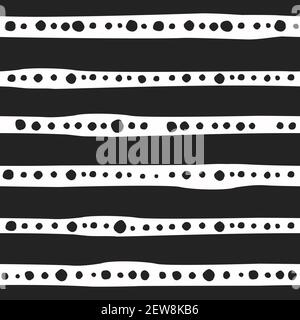 Motif abstrait sans couture de lignes noires de sorbby et de points ou de points blancs sur le blanc. Dessin à la main, style à main levée. Papier peint décoratif, idéal pour l'impression. Illustration de Vecteur