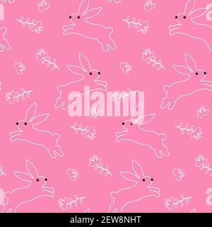 Motif avec fleurs et lapins blancs de pâques. Illustration de Vecteur