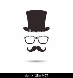 Icône Gentleman. Homme inconnu avec une moustache dans le chapeau, des lunettes. Illustration de Vecteur