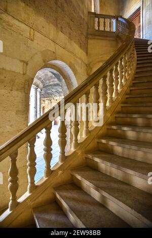Escalier dans le palais de Charles V, Alhambra, Grenade, Andalousie, Espagne Banque D'Images