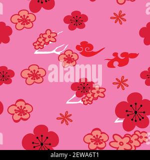 Vectorisation rouge rose fleurs de cerisier, fond sans couture. Illustration de Vecteur