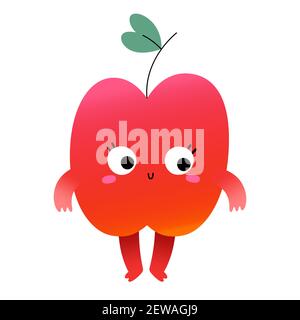 Mignon fruit de la pomme caractère avec l'expression de visage, l'émotion ambarrased, kawaii personnage de fruit de dessin animé avec l'expression de visage drôle, illustration de vecteur Illustration de Vecteur