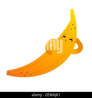 Mignon caractère banane, mascotte de fruits doux, kawaii bande dessinée banane avec drôle d'expression de visage froid ayant le repos, illustration vectorielle Illustration de Vecteur