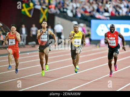 Yohan Blake (JAM), Bingtian su (CHN), Abdul Hakim Sani Brown (JPN), Alex Wilson (SWI). 100 mètres hommes demi-finales, IAAF World Championships Londres 2017 Banque D'Images