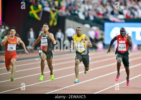 Yohan Blake (JAM), Bingtian su (CHN), Abdul Hakim Sani Brown (JPN), Alex Wilson (SWI). 100 mètres hommes demi-finales, IAAF World Championships Londres 2017 Banque D'Images