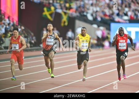 Yohan Blake (JAM), Bingtian su (CHN), Abdul Hakim Sani Brown (JPN), Alex Wilson (SWI). 100 mètres hommes demi-finales, IAAF World Championships Londres 2017 Banque D'Images