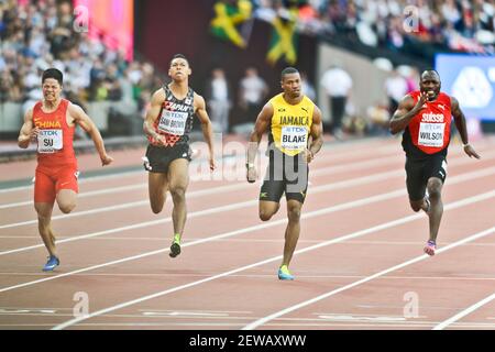 Yohan Blake (JAM), Bingtian su (CHN), Abdul Hakim Sani Brown (JPN), Alex Wilson (SWI). 100 mètres hommes demi-finales, IAAF World Championships Londres 2017 Banque D'Images