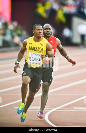 Yohan Blake (Jamaïque), Alex Wilson (Suisse). 100 mètres hommes demi-finales, IAAF World Championships Londres 2017 Banque D'Images