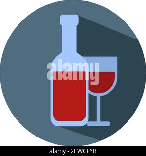 Bouteille de vin à côté d'un verre de vin rouge, illustration, vecteur sur fond blanc. Illustration de Vecteur