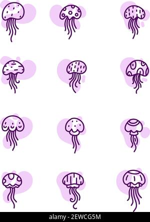 Divers méduses violets, illustration, vecteur sur fond blanc. Illustration de Vecteur