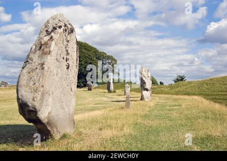 D'énormes pierres placées dans les temps anciens dans un cercle, ou Henge, pour des rites religieux. Village d'Avebury dans le Wiltshire, près de Stonehenge. Banque D'Images