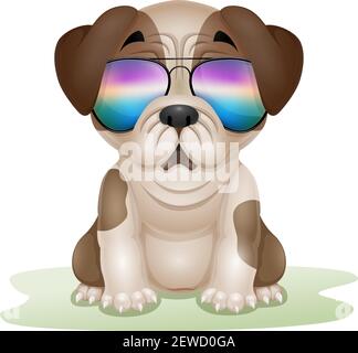 Mignon chiot pug dessin animé dans des lunettes de soleil Illustration de Vecteur