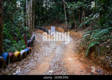 Piste de karting tout-terrain, piste forestière de montagne et de route de terre Banque D'Images