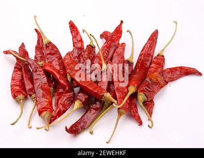 Chili séché isolat sur fond blanc, Chili rouge Banque D'Images