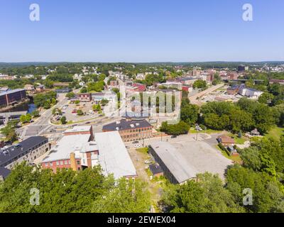 Woonsocket main Street quartier historique vue aérienne dans le centre-ville de Woonsocket, Rhode Island RI, Etats-Unis. Banque D'Images