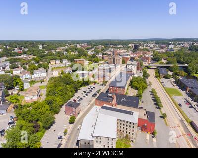 Woonsocket main Street quartier historique vue aérienne dans le centre-ville de Woonsocket, Rhode Island RI, Etats-Unis. Banque D'Images