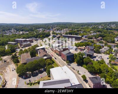 Woonsocket main Street quartier historique vue aérienne dans le centre-ville de Woonsocket, Rhode Island RI, Etats-Unis. Banque D'Images