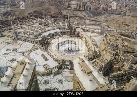 Le pèlerinage islamique annuel du Hajj à la Mecque, en Arabie saoudite, la ville la plus sainte pour les musulmans. Vue aérienne. Banque D'Images