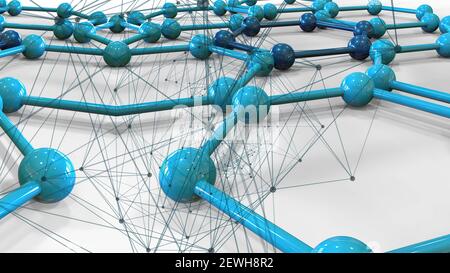 Illustration 3D - points de connexion bleus sur les points et les lignes arrière-plan moléculaire connecté Banque D'Images