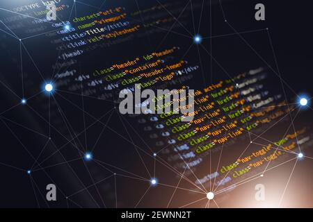 programmation html codage web frontal langage de développement pour le site web. fond média mixte Banque D'Images