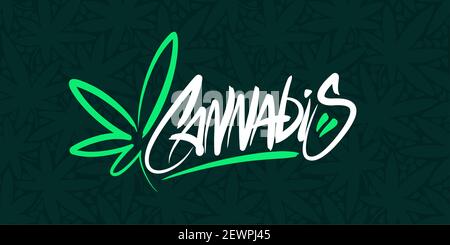 Graffiti style Résumé écrit à la main Cannabis avec feuille de cannabis Illustration vectorielle Illustration de Vecteur