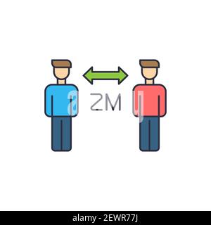 icône de distance sociale, couleur, ligne, contour du signe vecteur, pictogramme de style linéaire isolé sur blanc. Symbole, illustration du logo Illustration de Vecteur
