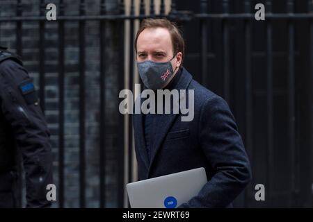 Londres, Royaume-Uni. 3 mars 2021. Matt Hancock, secrétaire à la Santé, est vu dans Downing Street. Rishi Sunak, chancelier de l’Échiquier, prononcera plus tard son discours sur le budget à la Chambre des communes. Credit: Stephen Chung / Alamy Live News Banque D'Images