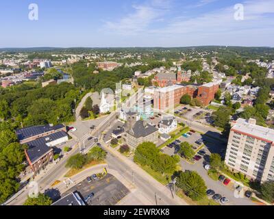 Woonsocket District Courthouse vue aérienne dans le centre-ville de Woonsocket, Rhode Island RI, Etats-Unis. Banque D'Images