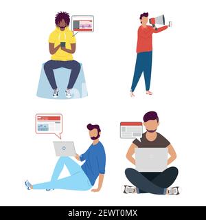 personnages de nouvelles en ligne d'hommes Illustration de Vecteur