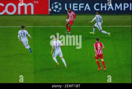 BUCAREST, ROUMANIE - 23 février 2021 - le FC Chelsea et l'Atletico Madrid en action pendant la première étape de la Ligue des champions de l'UEFA au National Are Banque D'Images
