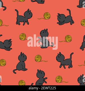 Motif vectoriel sans couture avec chatons et balle de fil sur fond rose. Joli papier peint animal avec chats. Textile de mode enfant. Illustration de Vecteur