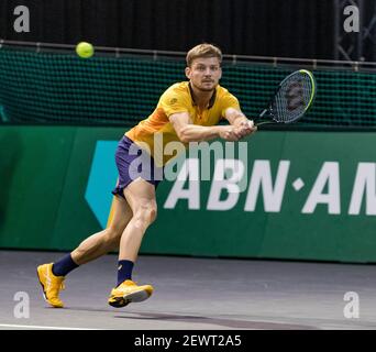 Rotterdam, pays-Bas, 3 mars 2021, Tournoi de tennis mondial ABNAMRO, Ahoy, Premier match: David Goffin (bel) Jan-Lennard Struff (GER)photo: www.tennisimages.com/ Banque D'Images