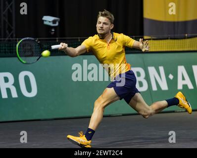 Rotterdam, pays-Bas, 3 mars 2021, Tournoi de tennis mondial ABNAMRO, Ahoy, Premier match rond: David Goffin (bel) photo: www.tennisimages.com/ Banque D'Images