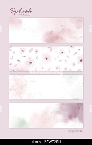 Jeu de aquarelles rose pastel pour arrière-plan horizontal. Vecteur artistique de coloration utilisé comme élément dans la conception décorative d'en-tête, brochure, Illustration de Vecteur