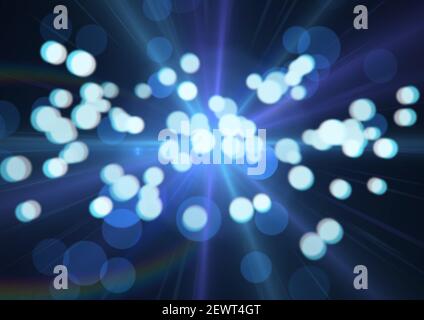 Plusieurs points lumineux bleus clairs sur fond bleu Banque D'Images