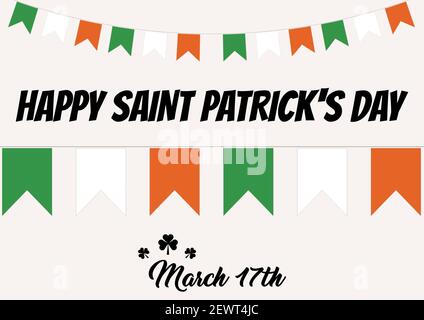 Happy saint patrick's day 17 mars texte avec drapeau irlandais banderole sur fond blanc Banque D'Images