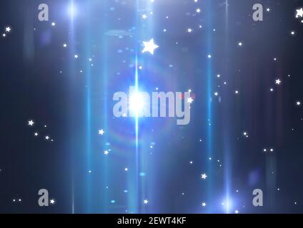 Plusieurs étoiles blanches avec des taches de lumière brillantes sur le bleu arrière-plan Banque D'Images