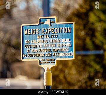 Plaque de l'État de New York marquant le point d'expédition de Meigs Banque D'Images